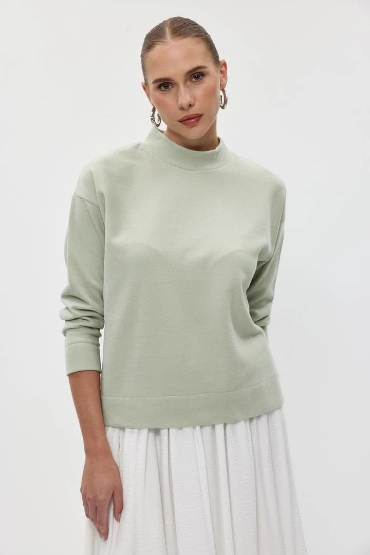 Yumuşak Dokulu Yarım Balıkçı Kadın Sweatshirt - Mint Yeşil